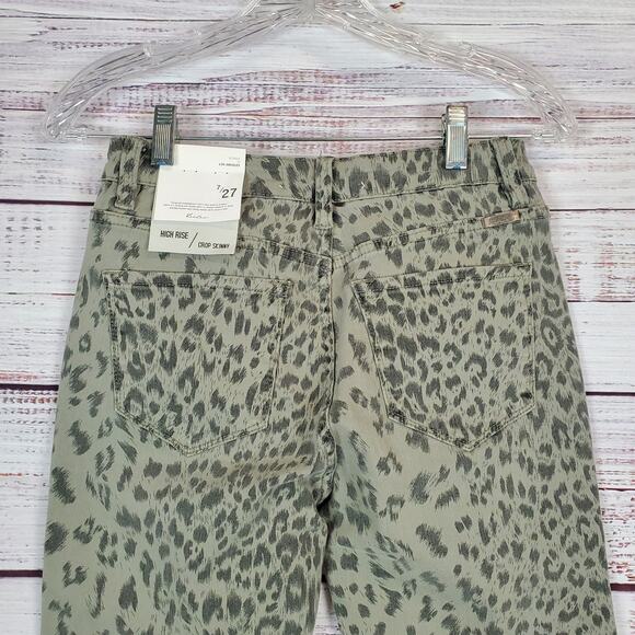 Kancan High Rise Crop Skinny Jeans Leopard Army Green Fringe Hem Size 27 NWT - Picture 8 of 15